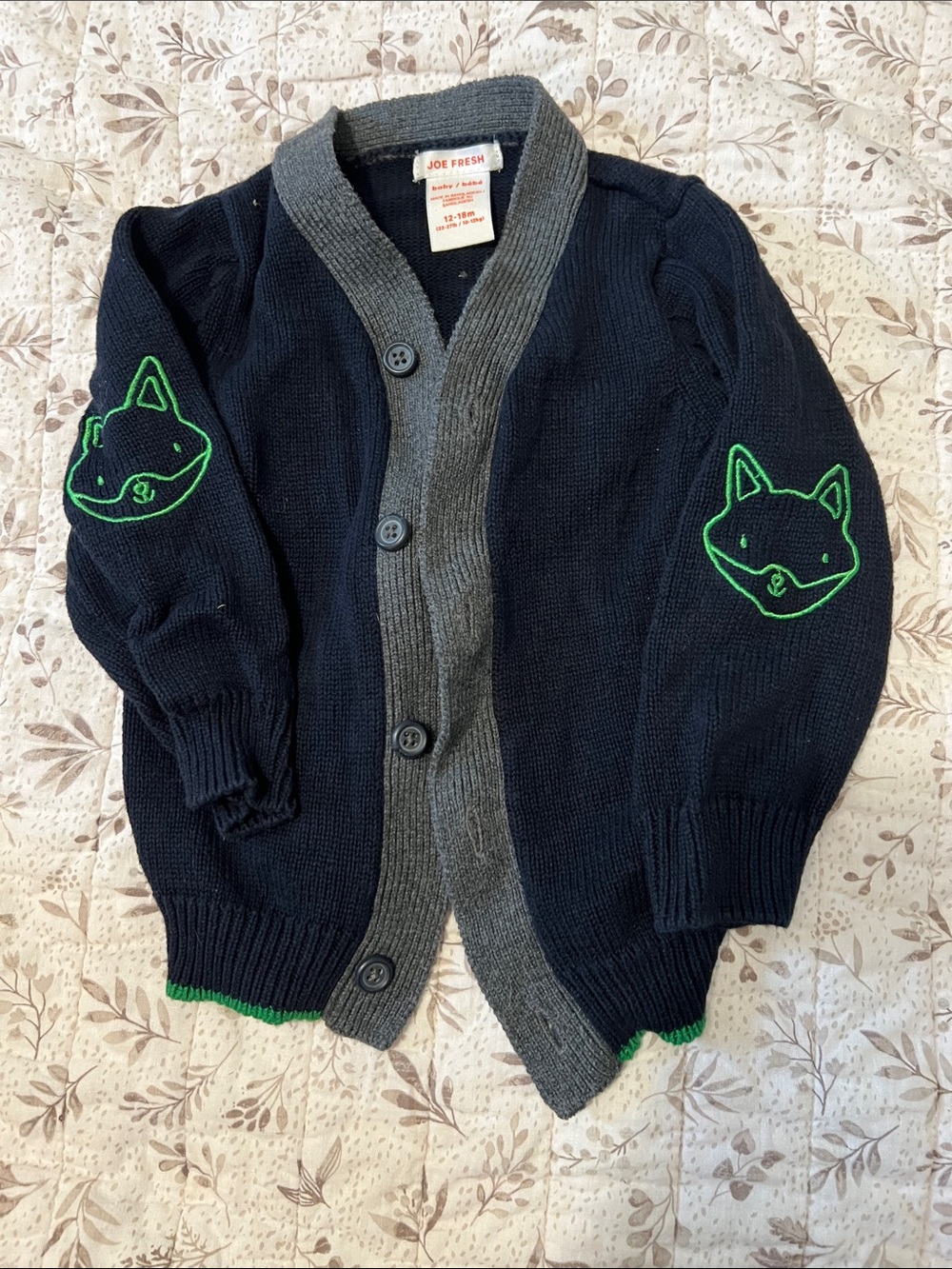 Joe Fresh Navy and Gray Boys' Fox Patch Cardigan